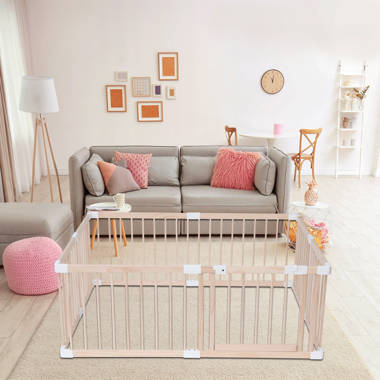 Grey wooden hot sale playpen